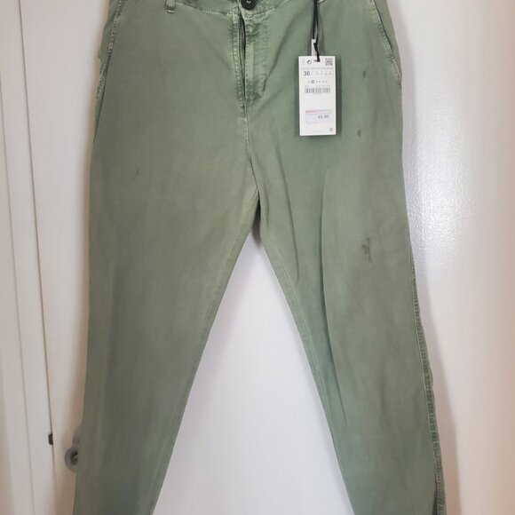 Zara Woman's  NWT The Fisher Khaki Jeans 100% Cotton Mid Rise Size US 4 - Picture 1 of 11